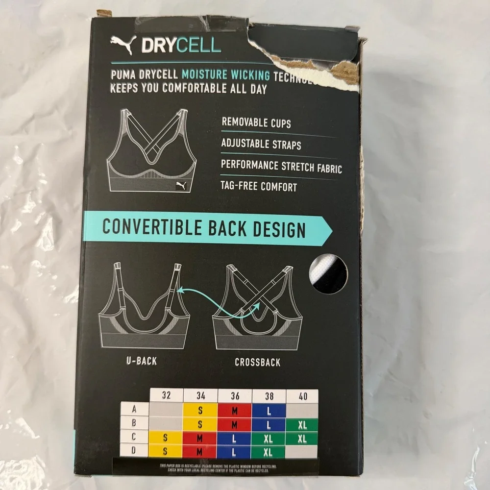 Puma Womens DryCell Seamless Sports Bra 2 Pack Black White XL Convertible Back